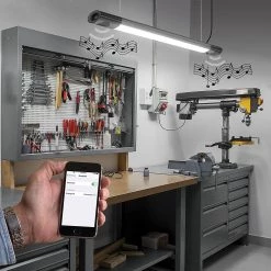 42 in. 64-Watt Equivalent Integrated LED Black Brushed Nickel Shop Light Bluetooth Speakers Workbench Garage 3600 Lumens by Commercial Electric -OCTO LIGHTS Shop black brushed nickel commercial electric shop lights 55703191 40 1000