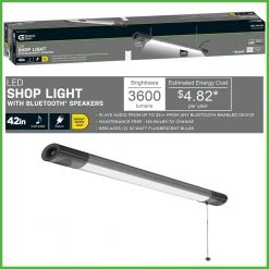 42 in. 64-Watt Equivalent Integrated LED Black Brushed Nickel Shop Light Bluetooth Speakers Workbench Garage 3600 Lumens by Commercial Electric -OCTO LIGHTS Shop black brushed nickel commercial electric shop lights 55703191 44 1000