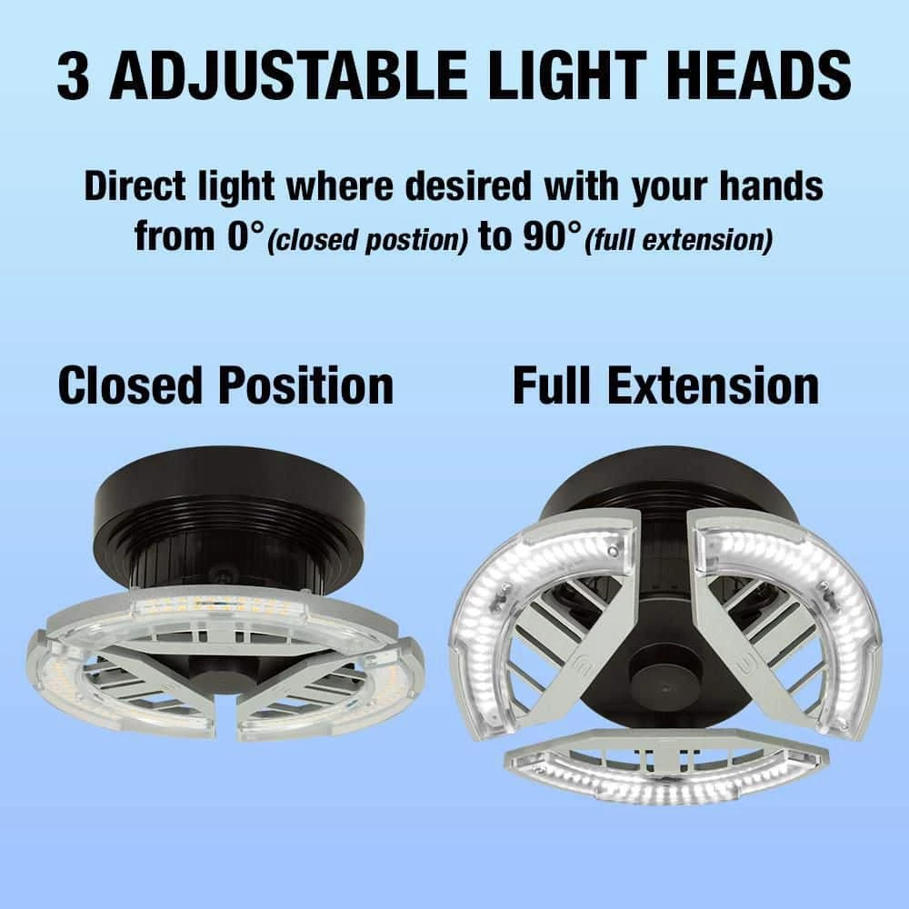 7 in. Spin Light 3 Adjustable Heads 3500 Lumens LED Flush Mount Garage Light and Basement - Screws into Lampholder by Commercial Electric 6 7 in. Spin Light 3 Adjustable Heads 3500 Lumens LED Flush Mount Garage Light and Basement - Screws into Lampholder by Commercial Electric - Image 4