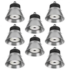 13.4 in. Round 400W Equivalent Integrated LED Brushed Nickel High Bay Light w/ Adjustable Beam 22,000 Lumen (8-Pack) by Commercial Electric