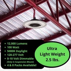12 in. Round 500-Watt Equivalent 12,000 Lumens Ultra Lightweight Black Integrated LED High Bay Light (4-Pack) by Commercial Electric -OCTO LIGHTS Shop black commercial electric high bay lights 502511610 4pk 40 1000