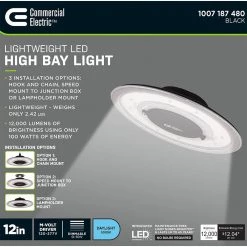 12 in. Round 500-Watt Equivalent 12,000 Lumens Ultra Lightweight Black Integrated LED High Bay Light (4-Pack) by Commercial Electric -OCTO LIGHTS Shop black commercial electric high bay lights 502511610 4pk fa 1000