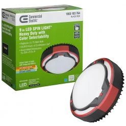 Spin Light 9 in. Heavy Duty Black Red Selectable LED Flush Mount Ceiling Light 1100 Lumens 3000K 4000K 5000K by Commercial Electric