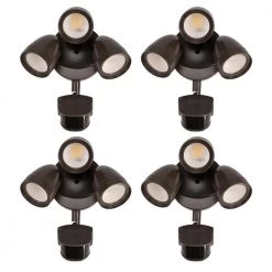 3-Head Bronze Motion Activated Outdoor Integrated LED Flood Light Security Light 1800 to 3600 Lumen Boost (4-Pack) by Commercial Electric