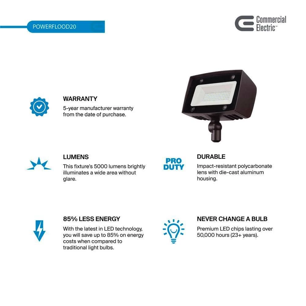 Architectural 150-Watt Equivalent Integrated Outdoor LED Flood Light, 2000 Lumens, Security Light by Commercial Electric 4 Architectural 150-Watt Equivalent Integrated Outdoor LED Flood Light, 2000 Lumens, Security Light by Commercial Electric - Image 2