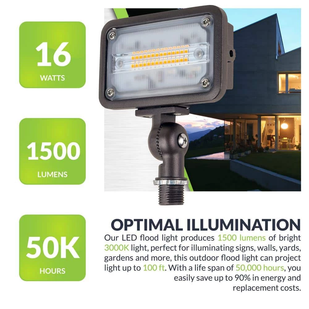 16W Bronze Integrated Outdoor LED Weatherproof Wall Wash Light and Adjustable Mounting Bracket for Landscape Lighting by Commercial Electric 6 16W Bronze Integrated Outdoor LED Weatherproof Wall Wash Light and Adjustable Mounting Bracket for Landscape Lighting by Commercial Electric - Image 4