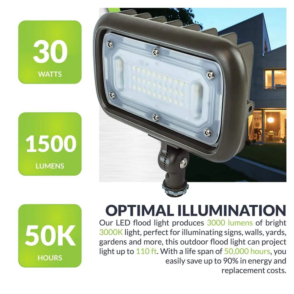 30W Line Voltage Bronze Integrated Outdoor LED Wall Wash Light with Adjustable Mounting Bracket for Landscape Lighting by Commercial Electric 6 30W Line Voltage Bronze Integrated Outdoor LED Wall Wash Light with Adjustable Mounting Bracket for Landscape Lighting by Commercial Electric - Image 4