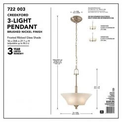Creekford 3-Light Brushed Nickel Pendant with Frosted Glass Shade by Commercial Electric -OCTO LIGHTS Shop brushed nickel commercial electric chandeliers hon8913a 44 1000