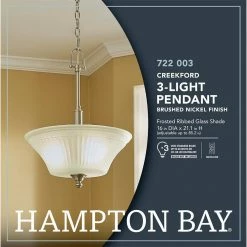 Creekford 3-Light Brushed Nickel Pendant with Frosted Glass Shade by Commercial Electric -OCTO LIGHTS Shop brushed nickel commercial electric chandeliers hon8913a fa 1000