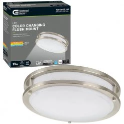 11 in. Orbit Round Brushed Nickel Color Selectable LED Flush Mount Ceiling Light 1000 Lumens Dimmable by Commercial Electric