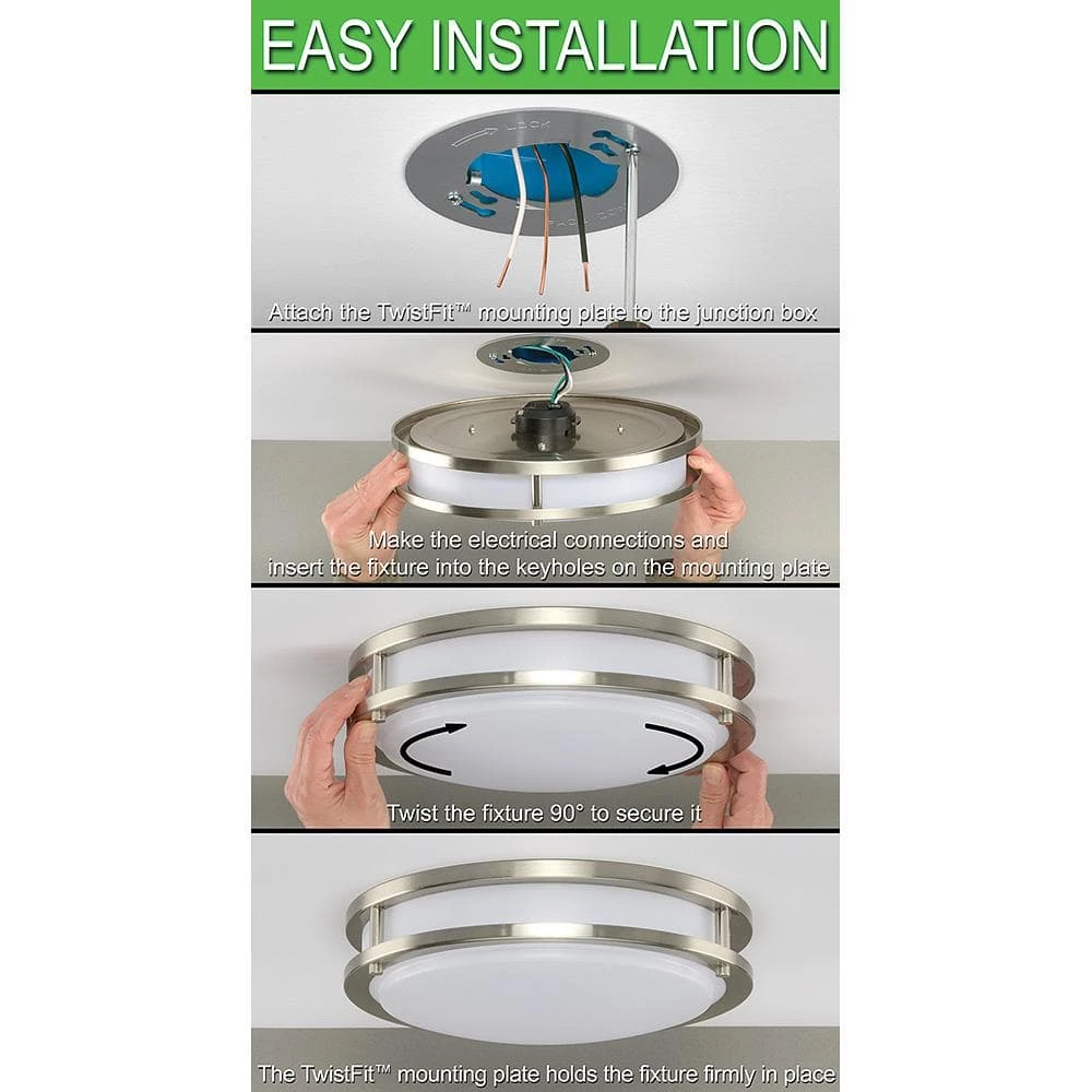 11 in. Orbit Round Brushed Nickel Color Selectable LED Flush Mount Ceiling Light 1000 Lumens Dimmable by Commercial Electric 4 11 in. Orbit Round Brushed Nickel Color Selectable LED Flush Mount Ceiling Light 1000 Lumens Dimmable by Commercial Electric - Image 2