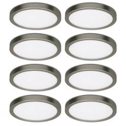 7.5 in. Brushed Nickel Selectable LED Flush Mount Flat Panel with Night Light Feature 800 Lumens 3 Mount Option (8-Pack) by Commercial Electric