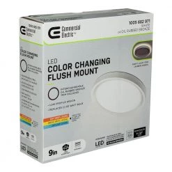 9 in. Color Selectable LED Flush Mount Ceiling Light w/ Night Light Optional White and Brushed Nickel Trim Rings by Commercial Electric -OCTO LIGHTS Shop brushed nickel commercial electric flush mount lights 56582191 fa 1000