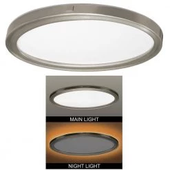 32 in. Low Profile Oval Brushed Nickel Color Selectable LED Flush Mount Ceiling Light w/ Night Light Feature by Commercial Electric