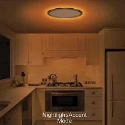 32 in. Low Profile Oval Brushed Nickel Color Selectable LED Flush Mount Ceiling Light w/ Night Light Feature by Commercial Electric -OCTO LIGHTS Shop brushed nickel commercial electric flush mount lights 56587113 a0 1000
