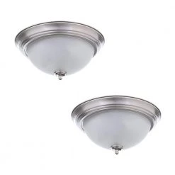 11 in. 1-Light Brushed Nickel Flush Mount with Frosted Glass Shade (2-Pack) by Commercial Electric