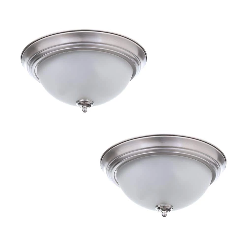 11 in. 1-Light Brushed Nickel Flush Mount with Frosted Glass Shade (2-Pack) by Commercial Electric 3 11 in. 1-Light Brushed Nickel Flush Mount with Frosted Glass Shade (2-Pack) by Commercial Electric