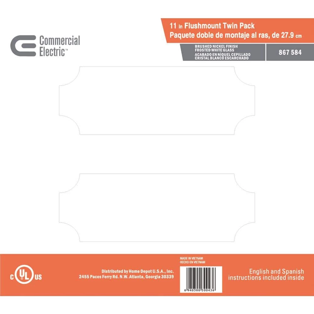 11 in. 1-Light Brushed Nickel Flush Mount with Frosted Glass Shade (2-Pack) by Commercial Electric 7 11 in. 1-Light Brushed Nickel Flush Mount with Frosted Glass Shade (2-Pack) by Commercial Electric - Image 5