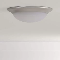 11 in. 120-Watt Equivalent Brushed Nickel 2700K CCT LED Ceiling Light Flush Mount with Frosted White Glass Shade by Commercial Electric -OCTO LIGHTS Shop brushed nickel commercial electric flush mount lights hb1022a 35 1d 1000