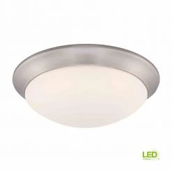 11 in. 120-Watt Equivalent Brushed Nickel 2700K CCT LED Ceiling Light Flush Mount with Frosted White Glass Shade by Commercial Electric -OCTO LIGHTS Shop brushed nickel commercial electric flush mount lights hb1022c 35 66 1000
