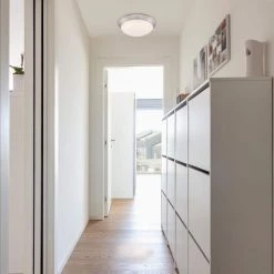 11 in. 120-Watt Equivalent Brushed Nickel 2700K CCT LED Ceiling Light Flush Mount with Frosted White Glass Shade by Commercial Electric -OCTO LIGHTS Shop brushed nickel commercial electric flush mount lights hb1022c 35 c3 1000