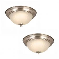 11 in. 100-Watt Equivalent Brushed Nickel Integrated LED Flush Mount with Frosted Glass Shade (2-Pack) by Commercial Electric
