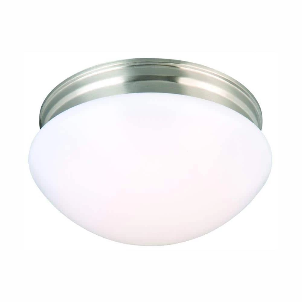 9 in. 120-Watt Equivalent Brushed Nickel Integrated LED Mushroom Flush Mount with White Acrylic Shade by Commercial Electric 3 9 in. 120-Watt Equivalent Brushed Nickel Integrated LED Mushroom Flush Mount with White Acrylic Shade by Commercial Electric