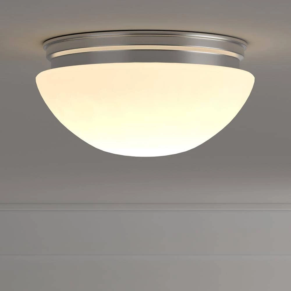9 in. 120-Watt Equivalent Brushed Nickel Integrated LED Mushroom Flush Mount with White Acrylic Shade by Commercial Electric 4 9 in. 120-Watt Equivalent Brushed Nickel Integrated LED Mushroom Flush Mount with White Acrylic Shade by Commercial Electric - Image 2