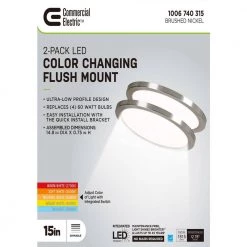 15 in. Brushed Nickel New Ultra-Low Profile Integrated LED Flush Mount 5CCT (2-Pack) by Commercial Electric -OCTO LIGHTS Shop brushed nickel commercial electric flush mount lights lc0000155 01 bn 1f 1000