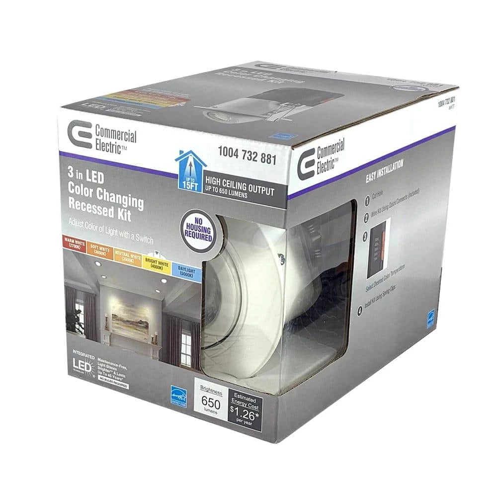 Premium Downlight 3 in. 2700K - 5000K White New Construction/Remodel Recessed Integrated LED Gimbal Kit by Commercial Electric 6 Premium Downlight 3 in. 2700K - 5000K White New Construction/Remodel Recessed Integrated LED Gimbal Kit by Commercial Electric - Image 4