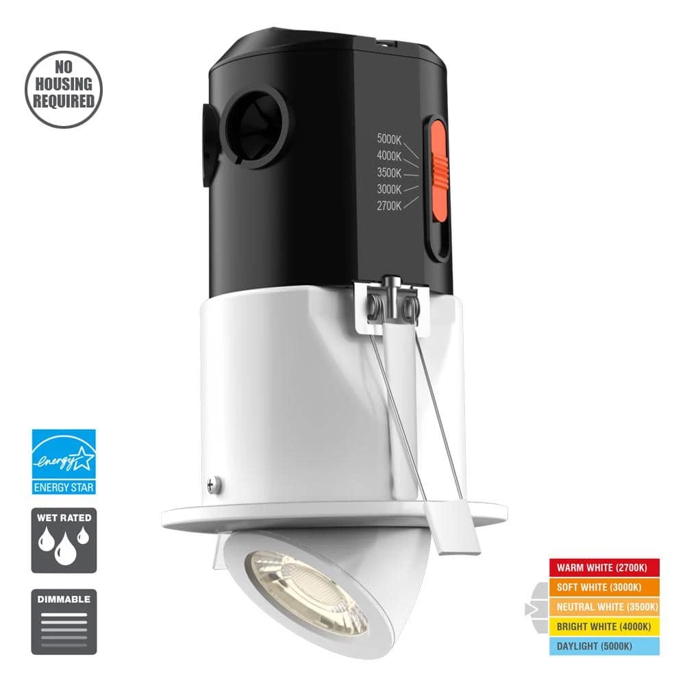 Premium Downlight 3 in. 2700K - 5000K White New Construction/Remodel Recessed Integrated LED Gimbal Kit by Commercial Electric 3 Premium Downlight 3 in. 2700K - 5000K White New Construction/Remodel Recessed Integrated LED Gimbal Kit by Commercial Electric