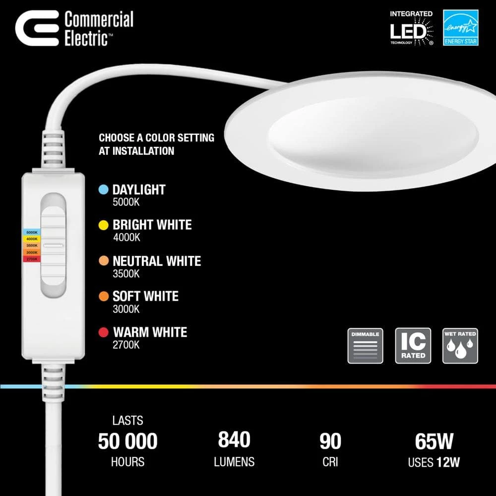 Ultra-Low Glare 6 in. Color Selectable New Construction and Remodel Canless Recessed Integrated LED Kit by Commercial Electric 4 Ultra-Low Glare 6 in. Color Selectable New Construction and Remodel Canless Recessed Integrated LED Kit by Commercial Electric - Image 2