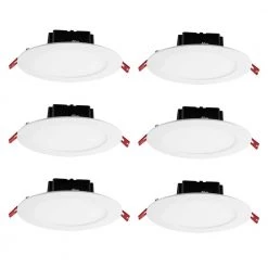 6 in. White Flush Round Wet Rated LED Integrated Recessed Lighting Kit (6-Pack) by Commercial Electric