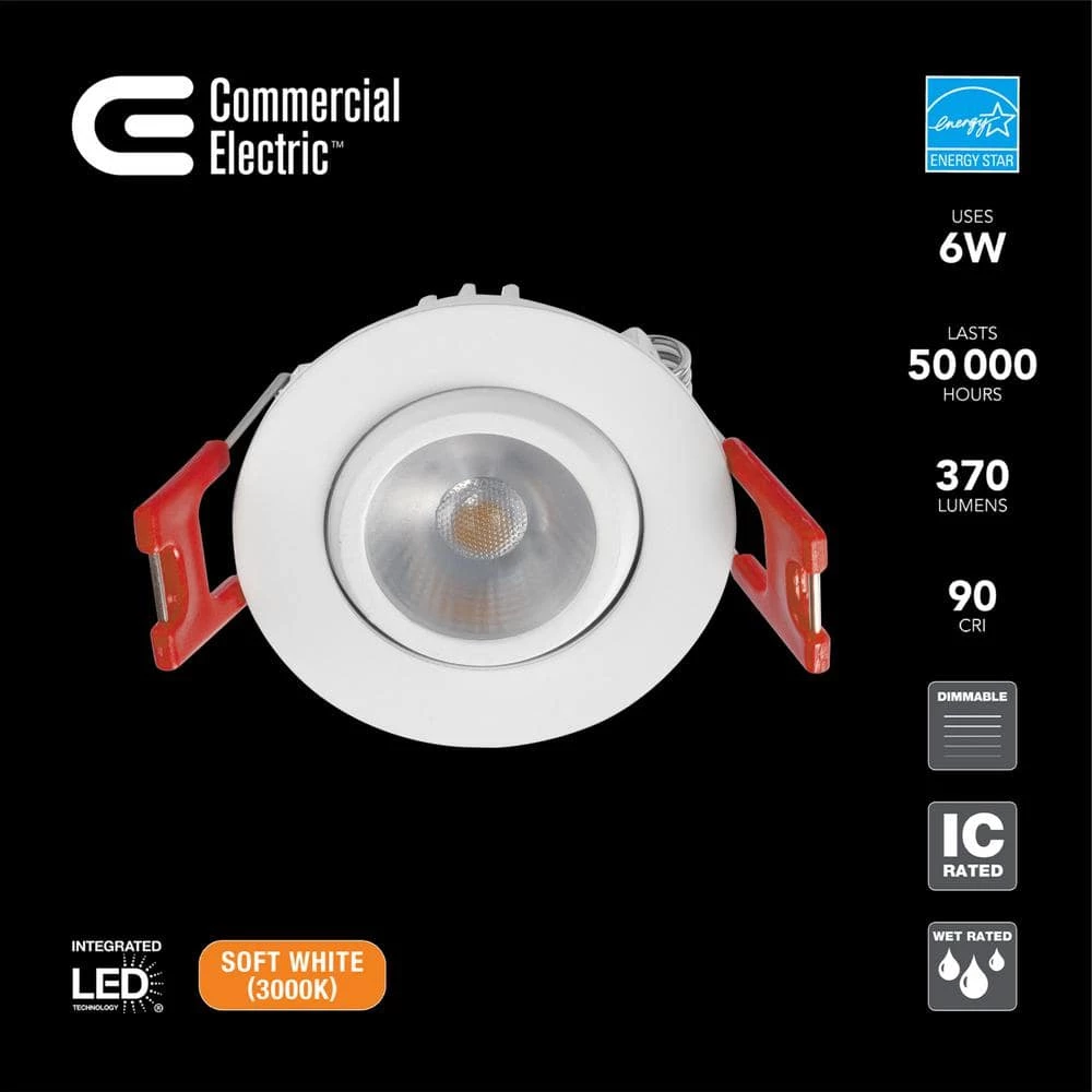 2 in. White Gimble LED Integrated Trimless Recessed Lighting Kit by Commercial Electric 4 2 in. White Gimble LED Integrated Trimless Recessed Lighting Kit by Commercial Electric - Image 2