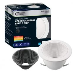 4 in. Ultra Low Glare Deep Baffle Selectable CCT Integrated LED Recessed Light Trim 625 Lumens Dimmable Wet Rated by Commercial Electric