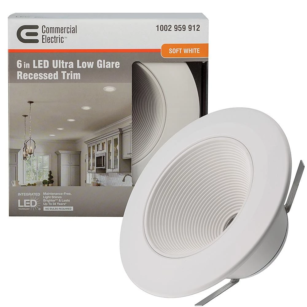Ultra Low Glare 6 in. 3000K Soft White Integrated LED Recessed Trim Downlight Deep White Baffle Insert 670 Lumens by Commercial Electric 3 Ultra Low Glare 6 in. 3000K Soft White Integrated LED Recessed Trim Downlight Deep White Baffle Insert 670 Lumens by Commercial Electric