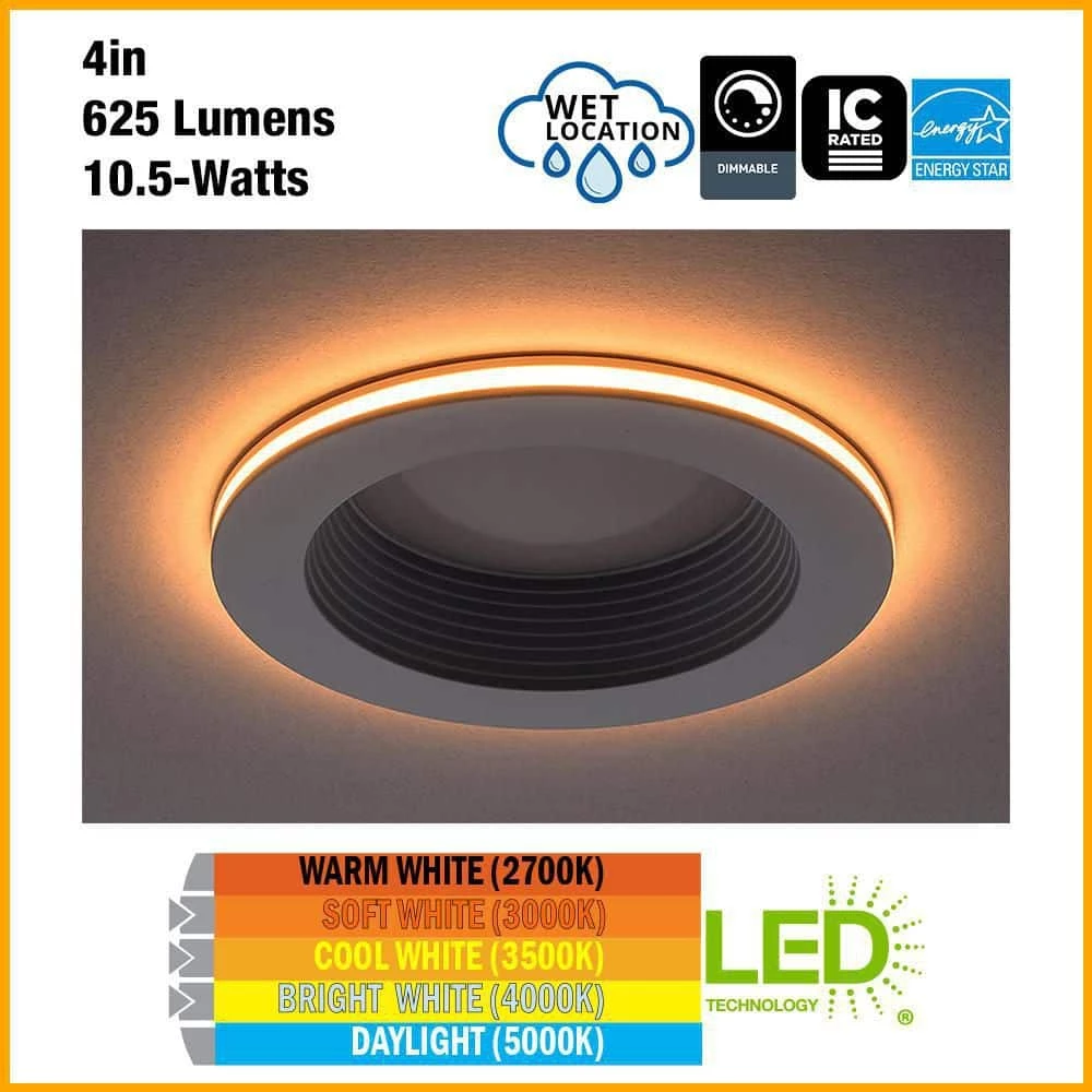 4 in. Color Selectable CCT Integrated LED Recessed Light Trim with Night Light Feature 625 Lumens Dimmable by Commercial Electric 5 4 in. Color Selectable CCT Integrated LED Recessed Light Trim with Night Light Feature 625 Lumens Dimmable by Commercial Electric - Image 3