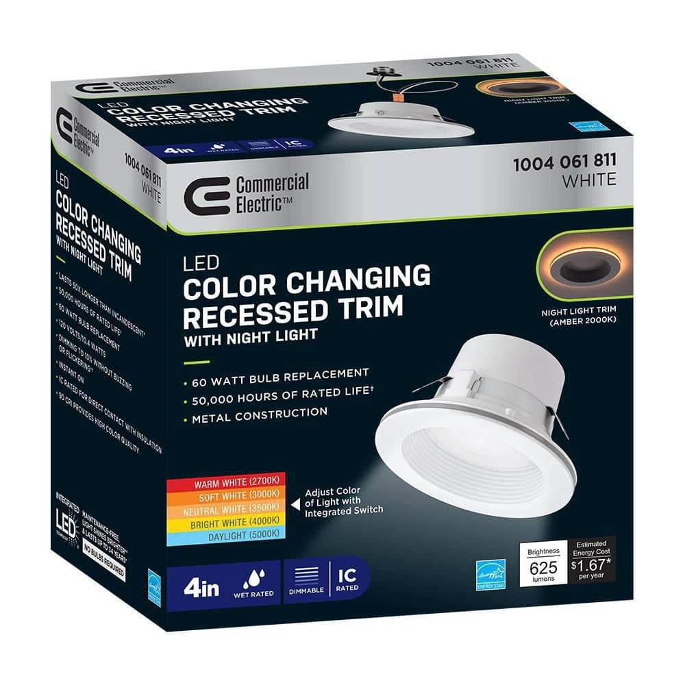 4 in. Color Selectable CCT Integrated LED Recessed Light Trim with Night Light Feature 625 Lumens Dimmable by Commercial Electric 12 4 in. Color Selectable CCT Integrated LED Recessed Light Trim with Night Light Feature 625 Lumens Dimmable by Commercial Electric - Image 10