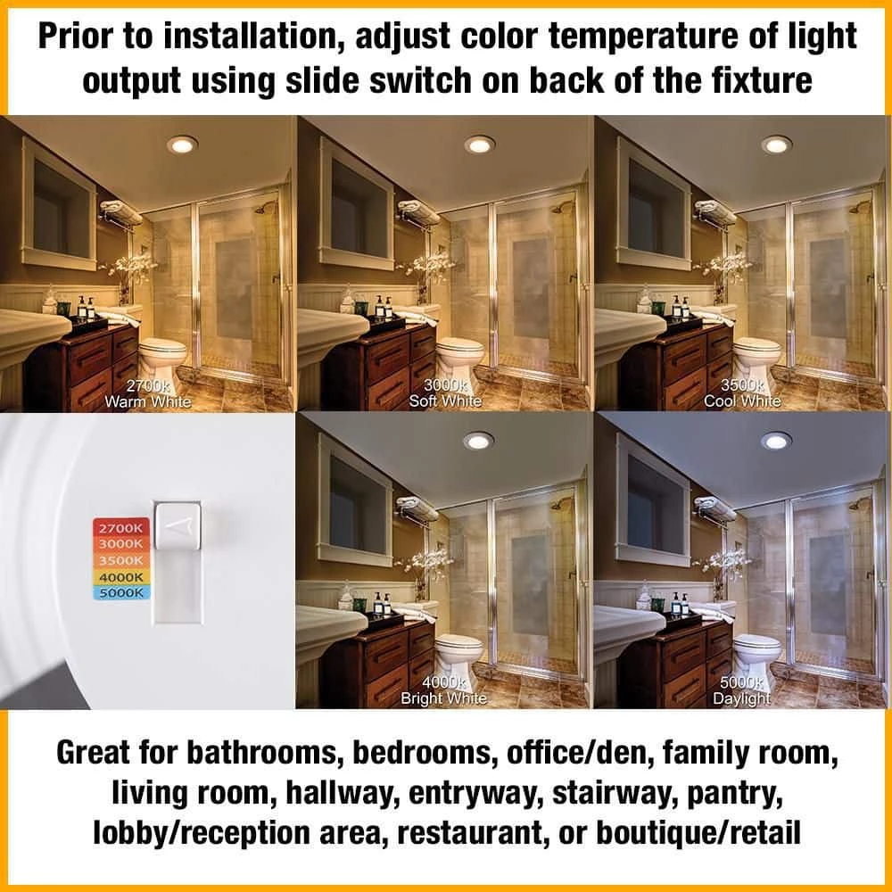 4 in. Color Selectable CCT Integrated LED Recessed Light Trim with Night Light Feature 625 Lumens Dimmable by Commercial Electric 6 4 in. Color Selectable CCT Integrated LED Recessed Light Trim with Night Light Feature 625 Lumens Dimmable by Commercial Electric - Image 4