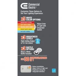 6 in. Selectable Integrated LED Recessed Trim Downlight 30 Configurations in 1 Fixture High Ceiling Output T20 Compliant by Commercial Electric -OCTO LIGHTS Shop commercial electric recessed lighting trims 53820101 40 1000