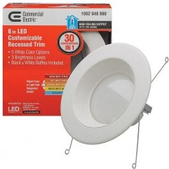 6 in. Selectable Integrated LED Recessed Trim Downlight 30 Configurations in 1 Fixture High Ceiling Output T20 Compliant by Commercial Electric