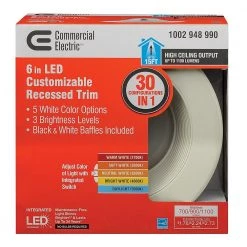 6 in. Selectable Integrated LED Recessed Trim Downlight 30 Configurations in 1 Fixture High Ceiling Output T20 Compliant by Commercial Electric -OCTO LIGHTS Shop commercial electric recessed lighting trims 53820101 fa 1000