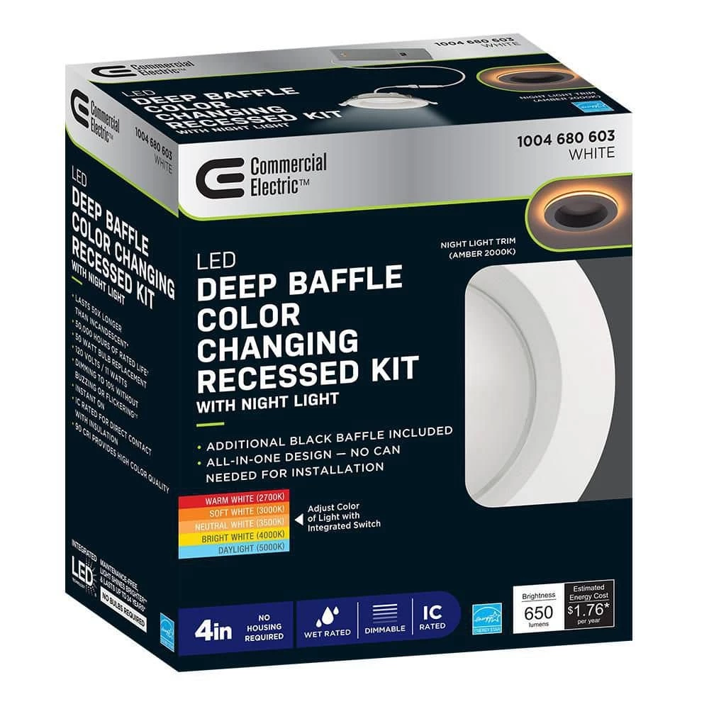 4 in. Canless Color Selectable Integrated LED Recessed Light Trim w/ Night Light Reduces Eye Glare 650 Lumens (8-Pack) by Commercial Electric 15 4 in. Canless Color Selectable Integrated LED Recessed Light Trim w/ Night Light Reduces Eye Glare 650 Lumens (8-Pack) by Commercial Electric - Image 13