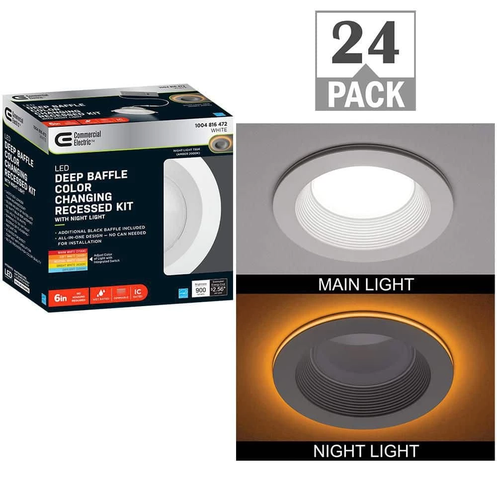 6 in. Canless Adjustable Color Temperature Integrated LED Recessed Light Trim w/ Night Light Reduces Eye Glare (24-Pack) by Commercial Electric 3 6 in. Canless Adjustable Color Temperature Integrated LED Recessed Light Trim w/ Night Light Reduces Eye Glare (24-Pack) by Commercial Electric