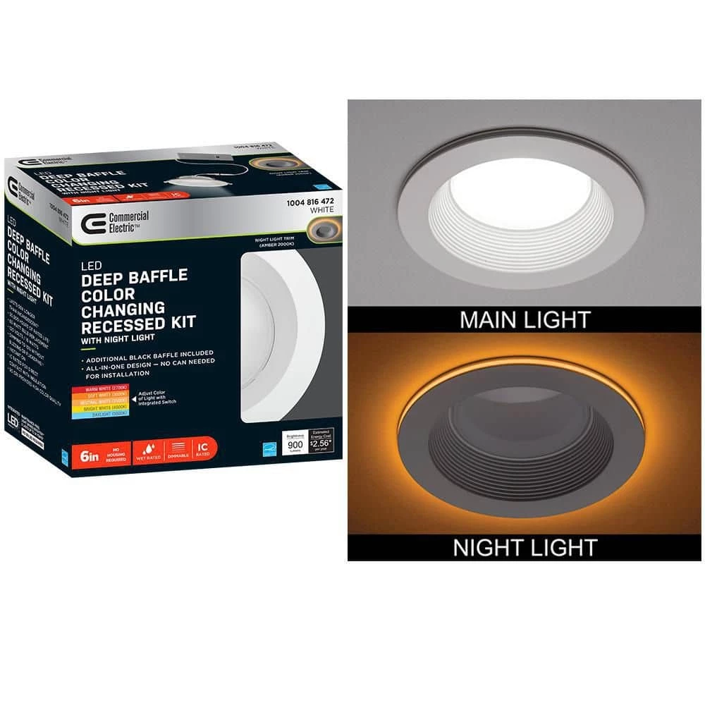 6 in. Canless Color Selectable Integrated LED Recessed Light Trim w/ Night Light Reduces Eye Glare 900 Lumens by Commercial Electric 3 6 in. Canless Color Selectable Integrated LED Recessed Light Trim w/ Night Light Reduces Eye Glare 900 Lumens by Commercial Electric