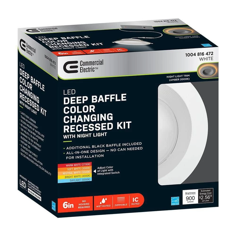 6 in. Canless Color Selectable Integrated LED Recessed Light Trim w/ Night Light Reduces Eye Glare 900 Lumens by Commercial Electric 14 6 in. Canless Color Selectable Integrated LED Recessed Light Trim w/ Night Light Reduces Eye Glare 900 Lumens by Commercial Electric - Image 12