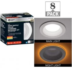 6 in. Canless Color Selectable Integrated LED Recessed Light Trim w/ Night Light Reduces Eye Glare 900 Lumens (8-Pack) by Commercial Electric