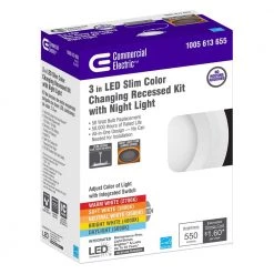 Ultra Slim 3 in. Canless Selectable CCT Integrated LED Recessed Light Trim with Night Light Feature 550 Lumens by Commercial Electric -OCTO LIGHTS Shop commercial electric recessed lighting trims 53826101 fa 1000