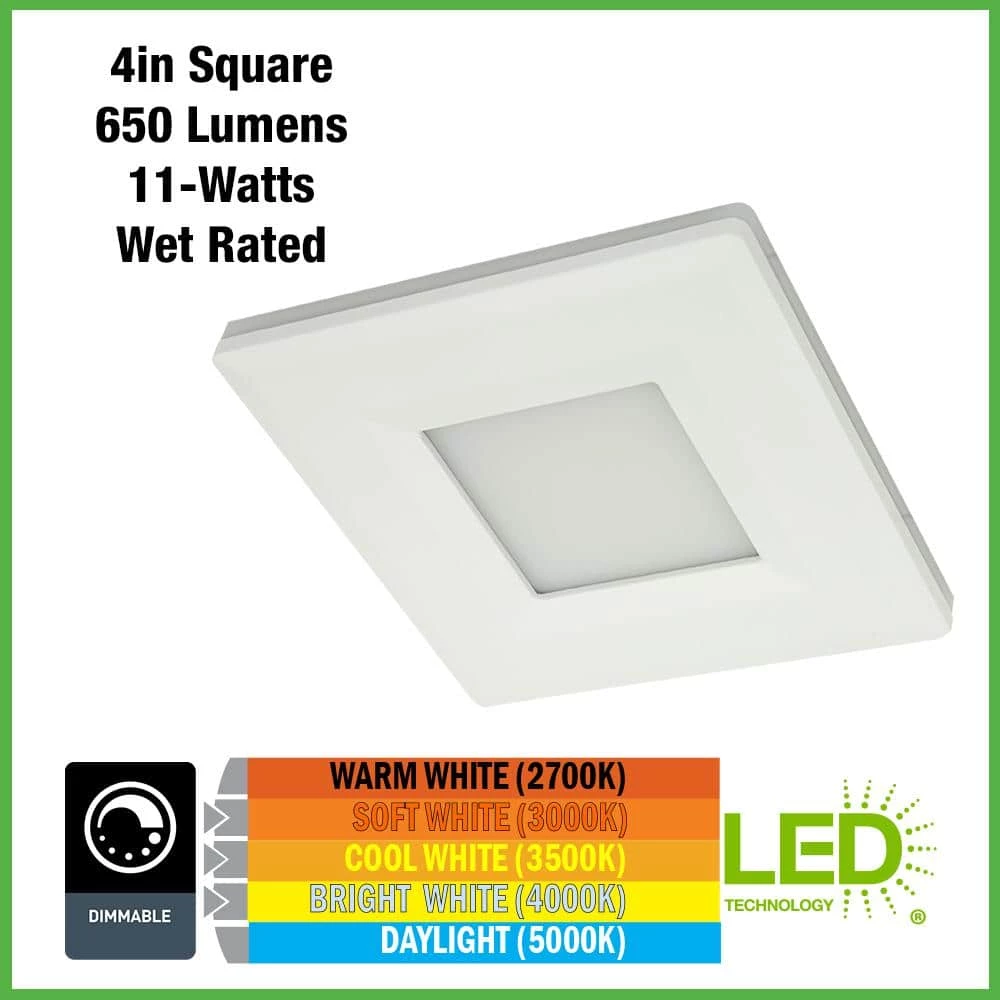 Ultra Slim 4 in. Square Canless Adjust Color Temp Integrated LED Recessed Light w/ Night Light and Black Trim Option by Commercial Electric 4 Ultra Slim 4 in. Square Canless Adjust Color Temp Integrated LED Recessed Light w/ Night Light and Black Trim Option by Commercial Electric - Image 2