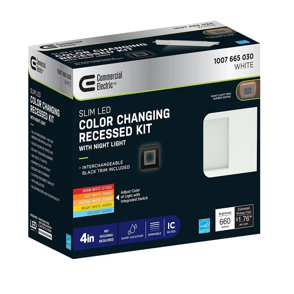 Ultra Slim 4 in. Square Canless Adjust Color Temp Integrated LED Recessed Light w/ Night Light and Black Trim Option by Commercial Electric 14 Ultra Slim 4 in. Square Canless Adjust Color Temp Integrated LED Recessed Light w/ Night Light and Black Trim Option by Commercial Electric - Image 12